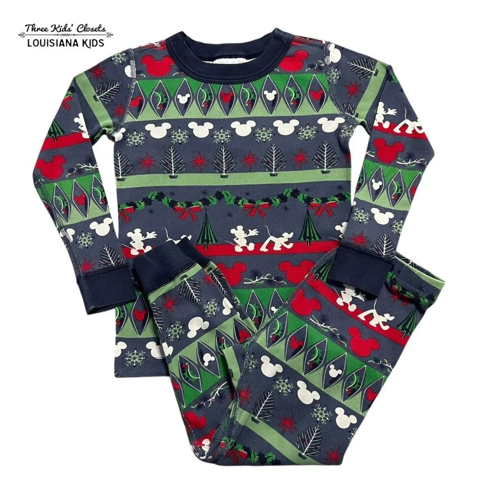 Hanna Andersson + Disney Sz 100 (4Y) Mickey Mouse Fair Isle Christmas Pajamas